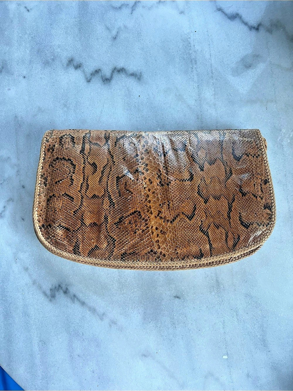 Brown Snake skin Clutch purse w strap. - Picture 6 of 6